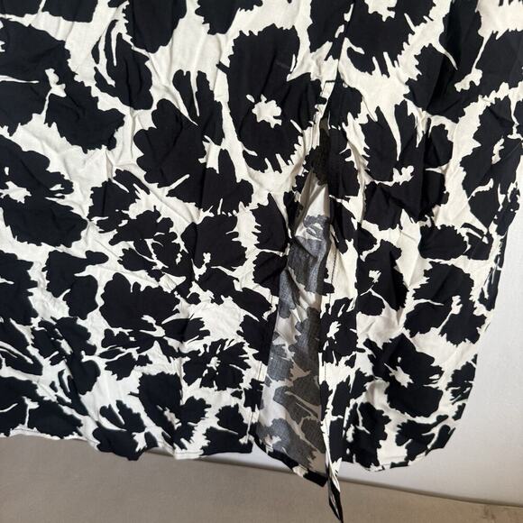 Gap NWT Puff Sleeve Smocked Midi Dress Black White Floral Large Cottage Prairie - Picture 3 of 9